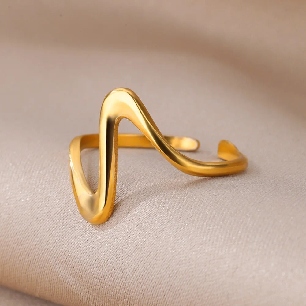 gold color sea wave ring