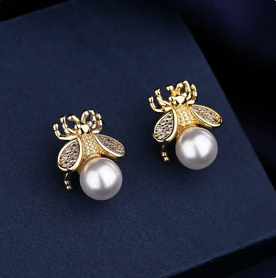 Handmade gold plated bee earrings